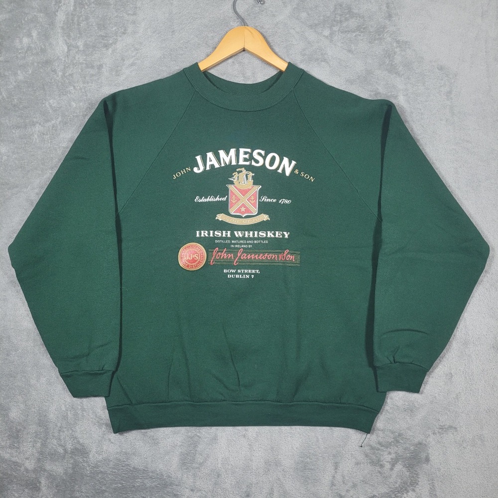 Vintage Jameson Irish Whiskey Sweatshirt Mens XL Green Raglan Fruit of the Loom
